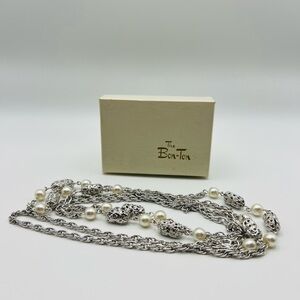 Sarah Coventry Silver Multi Strand Necklace Filigree Beads Pearls
